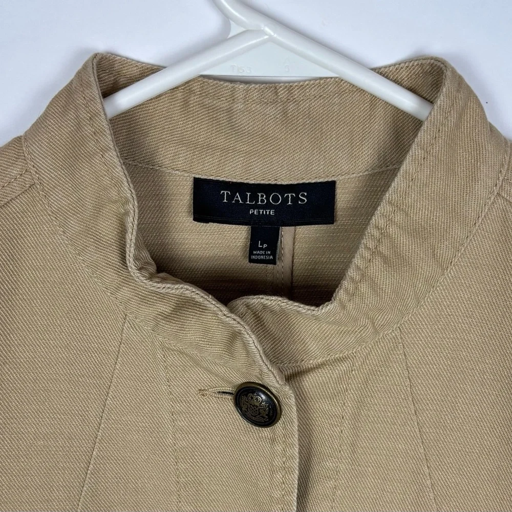 Talbots Petite Band Collar Jacket Size Lp Beige Button Front